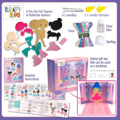 Miniatura 3 de CRAFTILOO Kit de Costura de Bailarinas Danzantes para Niños, Conjunto de Manualidades Divertido y Educativo para Niños y Niñas de 5-12 Años, Cose Tu