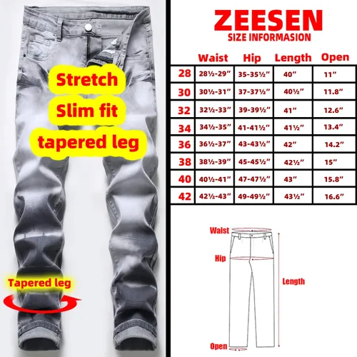 Miniatura 2 de ZEESEN Jeans rasgados para hombre, ajustados, ajuste regular, pierna cónica, desgastados, pantalones de mezclilla para hombre con agujero
