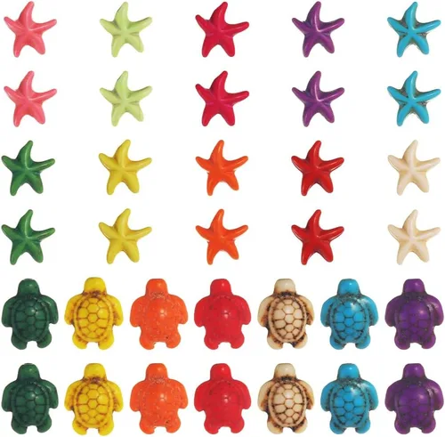 SUNNYCLUE 1 caja de 160 cuentas de tortuga de estrella de mar a granel tortuga sintética turquesa océano animal colorido tortugas cuentas para hacer