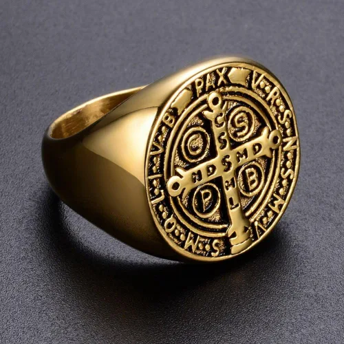 Miniatura 4 de Anillo religioso de San Benito con sello exorcista para hombre, protección contra demonios, anillos CSBP
