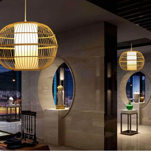 Miniatura 5 de Weaving Bamboo Pendant Light Medieval Lantern Lampshade Hollow Retro Chandeliers Ceiling Industrial Chandelier Lights Hanging Decorations Rustic