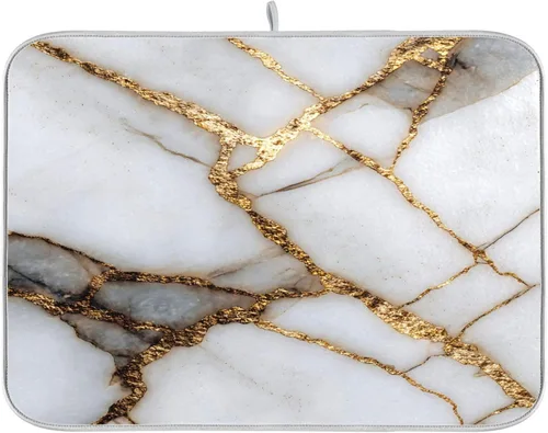 Miniatura 31 de Beige and Brown Marble Print Dish Drying Mat for Kitchen Counter Super Absorbent Drying Mat 16x18 inch Large Dish Drying Matts for Countertop