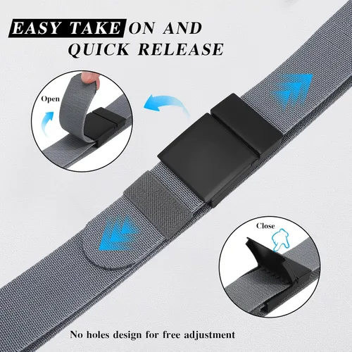 Miniatura 4 de SANSTHS Mens Belt 1.5", Casual Web Golf Ratchet Belts for Men, Stretch Nylon Work Belts with Flip Top Buckle, Black Grey