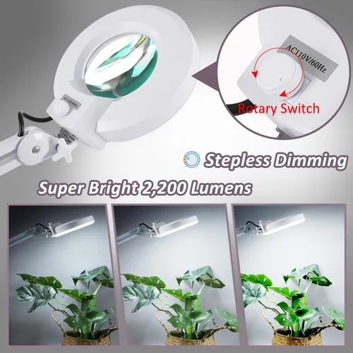 Miniatura 3 de Veemagni Lupa superbrillante de 2,200 lúmenes, lupa de 15X con luz y soporte, lámpara de pie con base rodante de 5 ruedas para tratamientos faciales