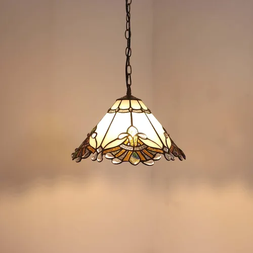 Miniatura 3 de Bieye L11058 Baroque Tiffany Style Stained Glass Ceiling Pendant Light Fixture for Home Decor (White, 13-inches Wide)