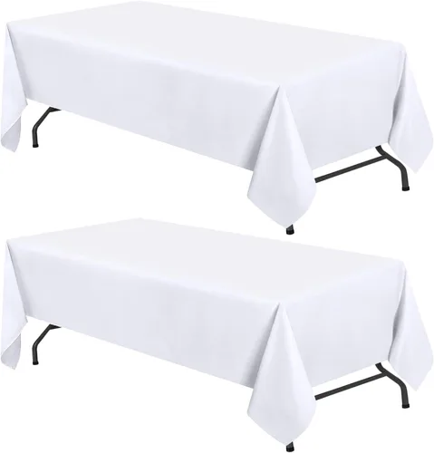 Miniatura 15 de WEALUXE - Manteles blancos para mesas rectangulares de 8 pies, paquete de 2, 60 x 126 pulgadas, resistentes al agua, a las manchas y a las arrugas