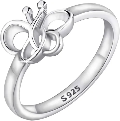 HUKKUN Anillos de serpiente, perezoso, gato, conejo, mariposa para niñas, plata de ley 925, bonitos anillos apilables de animales, joyería, regalo