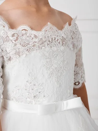 Miniatura 4 de Elegante vestido de primera comunión con cuentas de encaje para niña de 2 a 12 años