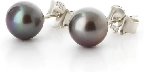 Miniatura 3 de Galaxy Gold GG Aretes de oro blanco de 14k con perla negra cultivada, Metal Gema, Perla