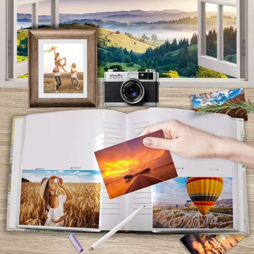 Miniatura 6 de Holoary Álbum de fotos de 4 x 6 200 fotos, 2 imágenes por página, área de escritura de notas para cada bolsillo, lomo de piel sintética y mapa
