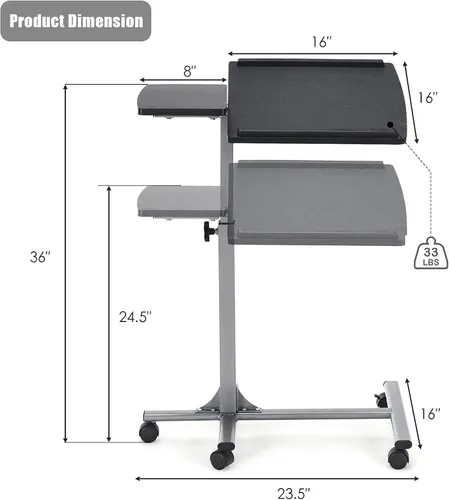 Miniatura 5 de Tangkula Escritorio para laptop sobre la cama, soporte para portátil móvil con mesa inclinable, mesita de noche ajustable de altura rodante