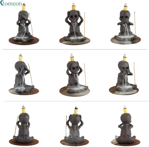 Miniatura 5 de Comeon - Quemador de incienso de reflujo con decoración de calavera, soporte para varillas de incienso de flujo inverso, quemador de incienso