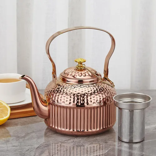 Miniatura 2 de SANQIAHOME Tetera antigua de acero inoxidable de 1.2L (40Oz) con infusor de cobre