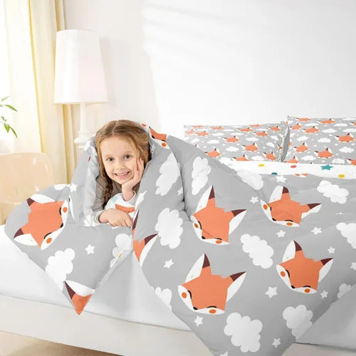 Miniatura 5 de Erosebridal Edredón de zorro para niños, tamaño individual, juego de ropa de cama de zorro de dibujos animados para niños y niñas, decoración