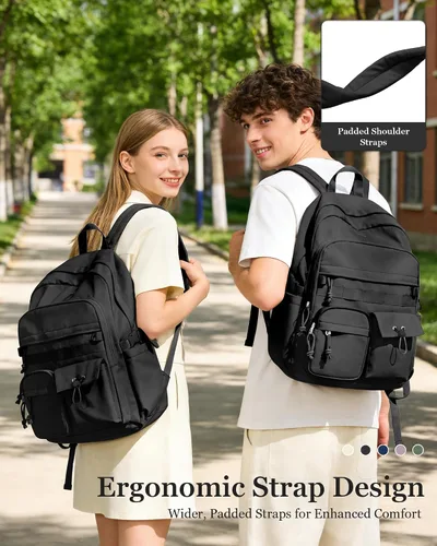 Miniatura 6 de weradar Mochila Escolar Para Mujeres y Hombres, Mochila Universitaria Estética, Bolsa Ligera de Escuela Secundaria Mochila, a1-Negro, Grande