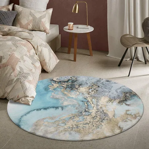 Miniatura 4 de Alfombra Lahome con diseño de mármol, de 60 x 91 cm, de lana sintética, de estilo envejecido, antideslizante. Alfombra para la entrada