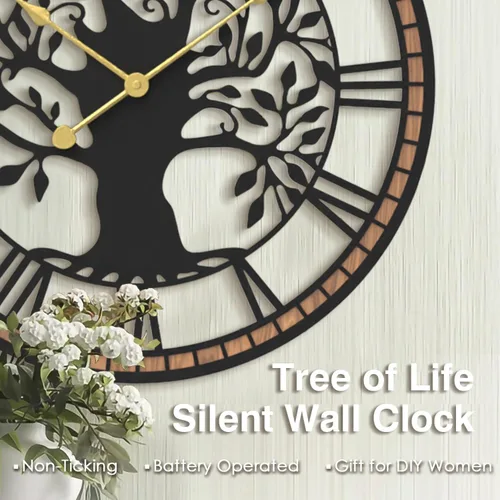 Miniatura 8 de Micasso Relojes de pared con pilas para árbol de la vida de granja de 15 pulgadas con marco de madera, reloj rústico de números romanos para sala