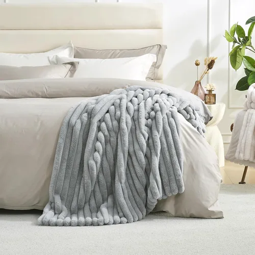 Miniatura 3 de Amélie Home - Manta de piel sintética para sofá, acogedora manta mullida de felpa suave a rayas para sofá familiar, silla, dormitorio, 55 x 70 Rayas