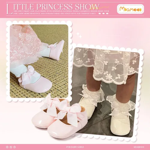 Miniatura 2 de Miamooi Zapatos de vestir de boda para bebés y niñas, zapatos de ballet con lazo de princesa Mary Jane, zapatos planos para primeros pasos, zapatos