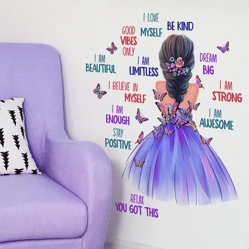 Miniatura 3 de iMagitek Calcomanías de pared de mariposa para niña, mariposas coloridas con citas motivacionales, calcomanías de pared para niñas, guardería