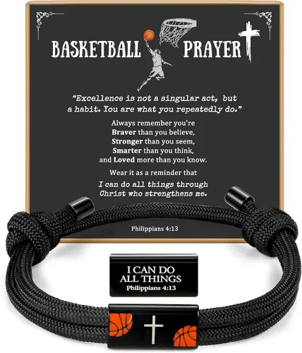 Miniatura 10 de PEALICIOUS Pulsera de cruz para hombre como regalo de San Valentín, fútbol, béisbol, Joshua 1 9, pulsera de cruz de baloncesto filipenses 4:13