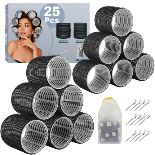 6 rodillos de pelo jumbo de 2.520 in y 6 rodillos grandes de 2.165 in, rodillos grandes para cabello largo, mujeres con 12 pinzas para el cabello,