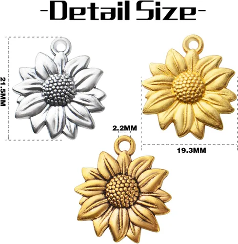Miniatura 3 de BronaGrand 60pcs Sunflower Pendant Charms Alloy Sunflower Bead Charms Flower Charms Pendants Craft Supplies for DIY Jewelry Earrings Necklace