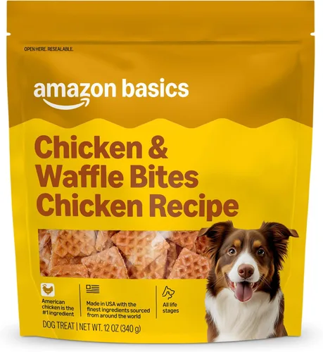 Marca Amazon – Golosinas Wag para perros, bocados de pollo y waffle, 12 onzas resellables, paquete de 1