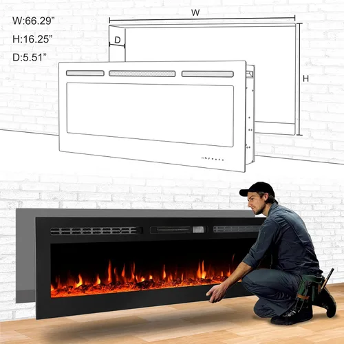 Miniatura 5 de CharaVector - Insertos de chimenea eléctrica de 70 pulgadas 750W/1500W con control remoto en montaje en pared, calentador de chimenea de inserción