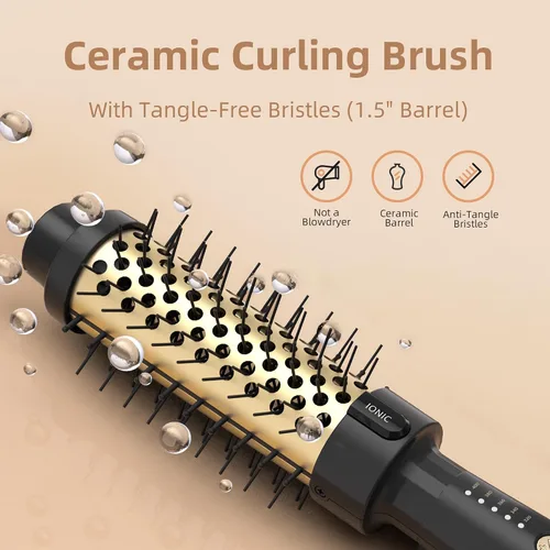 Miniatura 5 de Cepillo térmico de oro de 24K, cepillo rizador de peinado duradero con brushing, cepillos redondos de calentamiento rápido de 30 segundos de 1.5
