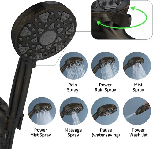 Miniatura 2 de Shower Head With Handheld 7 Settings High Pressure, Built-in Power Wash, 5" High Powerful Hand Held Rain Showerhead with Stainless Steel Hose and