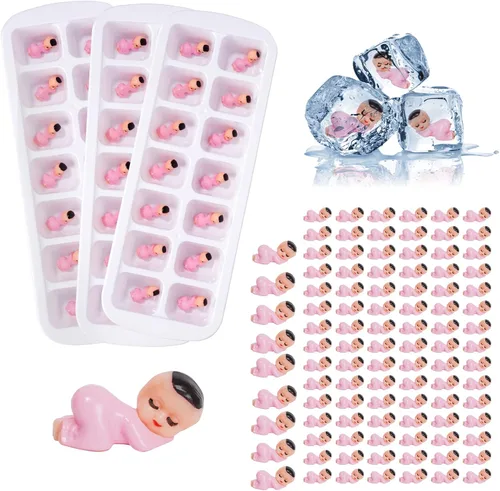 Miniatura 7 de ZYFLSQ My Water Broke Baby Shower Game 60 mini bebés de plástico multicolor, 3 bandejas de cubitos de hielo, 1 letrero