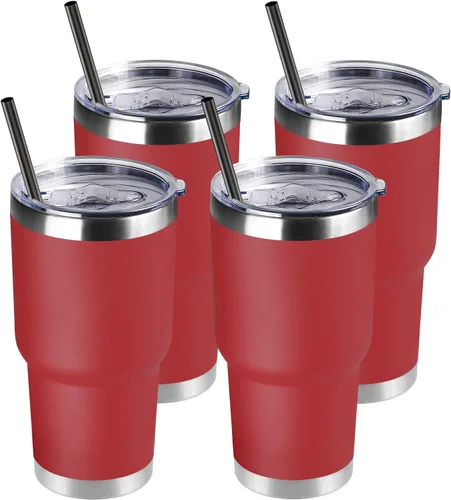 Miniatura 11 de DOMICARE Vaso de 30 oz con tapa y pajita, vasos de acero inoxidable a granel, aislado al vacío de doble pared para café, vaso duradero