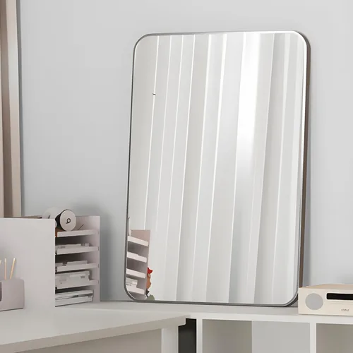 Miniatura 7 de Manocorro - Espejo de baño de esquina redonda, 20 x 28 pulgadas, color plateado Lightweight,wall mounted,HD tempered glass,sturdy aluminum