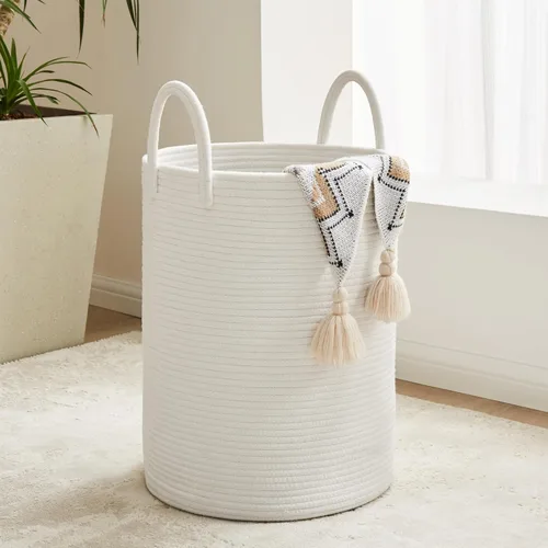 Miniatura 10 de Cesta de Cuerda de Algodón para Ropa Sucia de YOUDENOVA, 58L - Cesta de Lavandería Tejida Plegable - Cesta de Almacenamiento de Ropa para Mantas