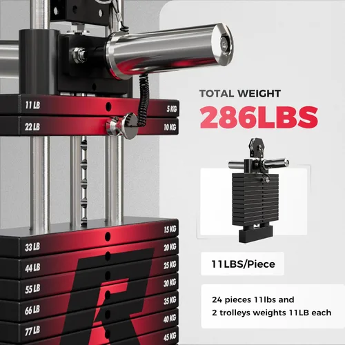 Miniatura 6 de RitFit Paquete de máquina M1 Pro Smith, jaula de potencia todo en uno con juego de pilas de pesas, incluye sistema LAT Pulldown y cable cruzado