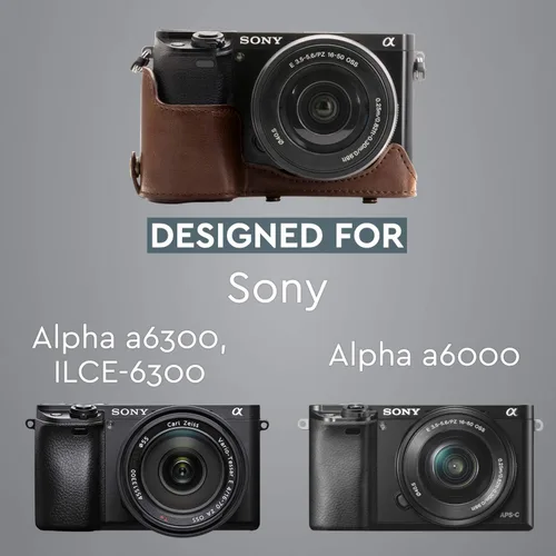 Miniatura 6 de MegaGear "Ever Ready" - Funda de piel para cámara, fácil de instalar, trípode y accesorio periférico, compatible con Sony Alpha A6000, A6300