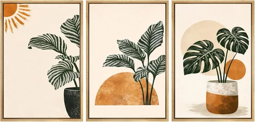 Miniatura 100 de wall26 Lienzo enmarcado para pared, juego de arte impreso con collage de polígonos en espiral negro y tostado, ilustraciones de patrones abstractos