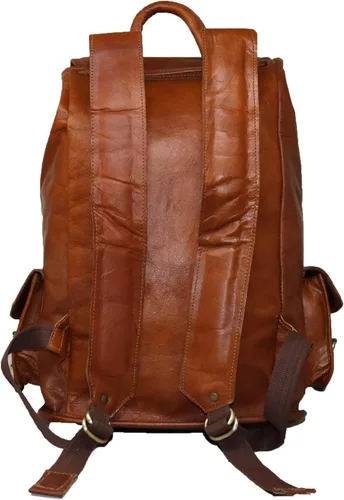 Miniatura 6 de Jaald Mochila de cuero para computadora portátil de 18 pulgadas, mochila vintage, mochila universitaria, bolsa de picnic escolar, cuero de grano
