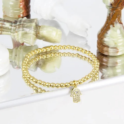 Miniatura 4 de Pulseras para mujer de acero inoxidable dorado y plateado de 0.157 in con cuentas elásticas