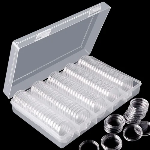 100 unidades de 0.984 in para monedas con caja organizadora de almacenamiento de plástico para suministros de colección de monedas