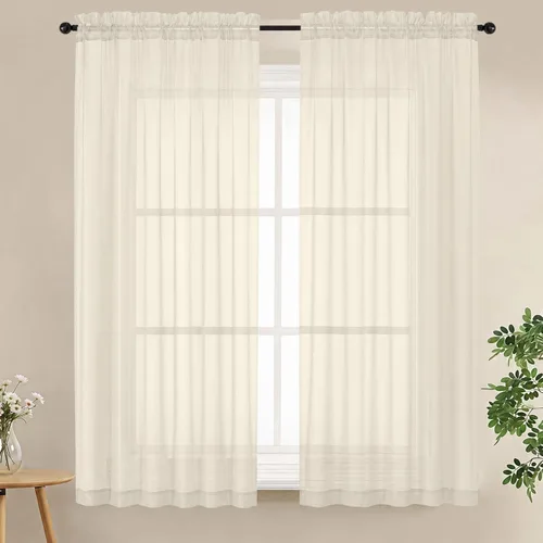 Miniatura 111 de LIVEKID Cortinas traslúcidas negras de cocina de 36 pulgadas de largo, cortinas cortas filtrantes de luz, 2 paneles de gasa aireada, texturizadas
