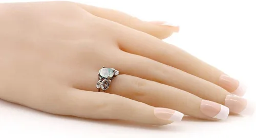 Miniatura 88 de Gem Stone King Anillo de compromiso ovalado con piedra natal para mujer, plata de ley 925, ovalado de 0.354 x 0.276 in, anillo de compromiso