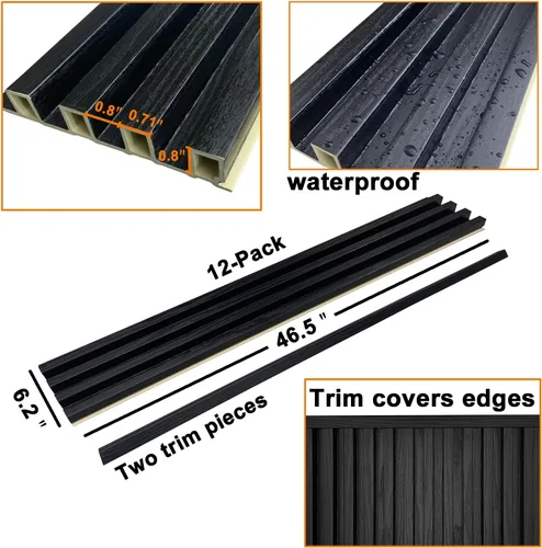 Miniatura 5 de Yutianli Paquete de 12 paneles de pared de listones 3D WPC para paredes, panel de rejilla de compuesto de plástico y madera con textura de madera