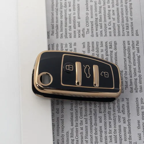 Miniatura 2 de Funda protectora para llavero inteligente de TPU con borde dorado, compatible con Audi A1 A3 A4 A5 A6 A8 Q3 Q5 Q7 R8 RS4 S3 S4 S5 S6 S8 TT 3 botones