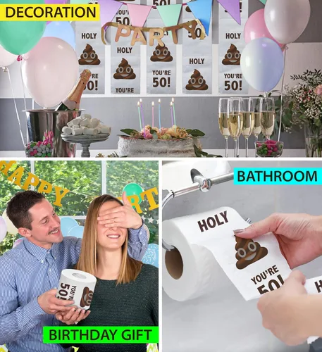 Miniatura 5 de Printed TP Regalo de papel higiénico con texto en inglés "You're 50 Birthday", divertido regalo de cumpleaños, broma de papel higiénico, novedad