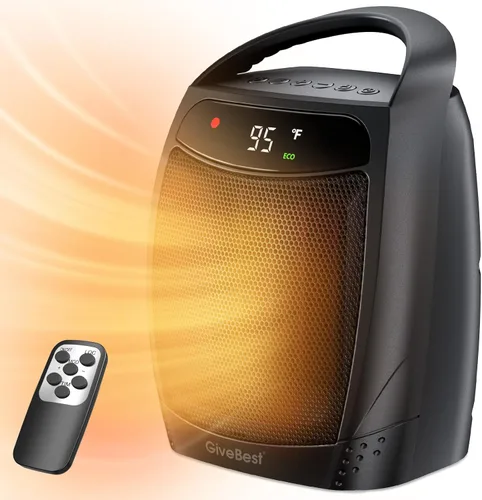 Miniatura 10 de GiveBest Calentador de espacio portátil – 1500 W, silencioso y energéticamente eficiente protección contra sobrecalentamiento y vuelco, tecnología