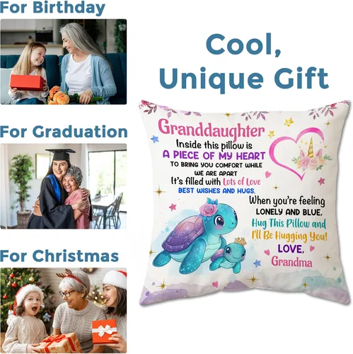 Miniatura 7 de Hyturtle Almohada para nieta (inserto incluido), regalos de Navidad y cumpleaños para nieta de abuela y bisabuela, almohada costera de tortuga Nieta