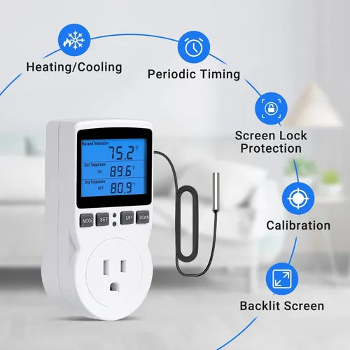 Miniatura 2 de INKBIRDPLUS Termostato enchufable con salida controlada por temperatura, termostato digital, control de calefacción, temporizador, 1800 W, 110 V, 15