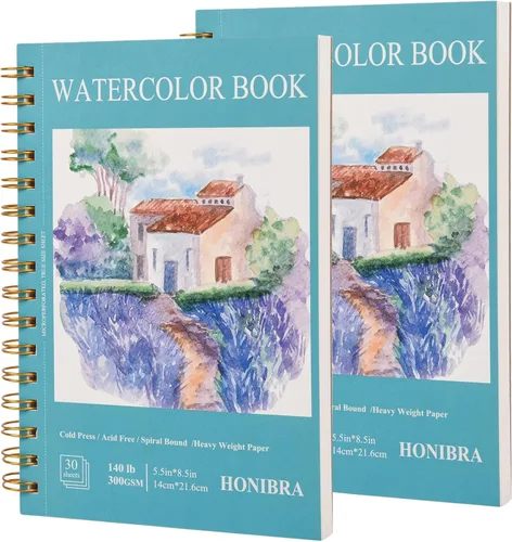 Miniatura 14 de Bloc de papel de acuarela de 3.5 x 5.5 pulgadas, pequeño cuaderno de bocetos de acuarela de 140 libras/10.58 oz, 30 hojas encuadernadas en espiral